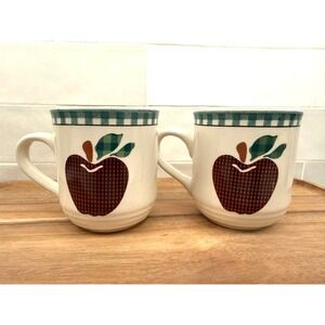 International China Applejack Mugs Set of 2 Buffalo‎ Plaid Houndstooth Stoneware